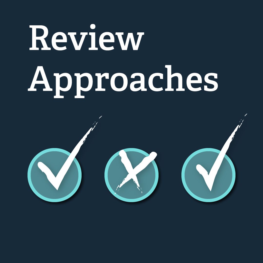 Graphic showing ticks and a cross reviewing approaches