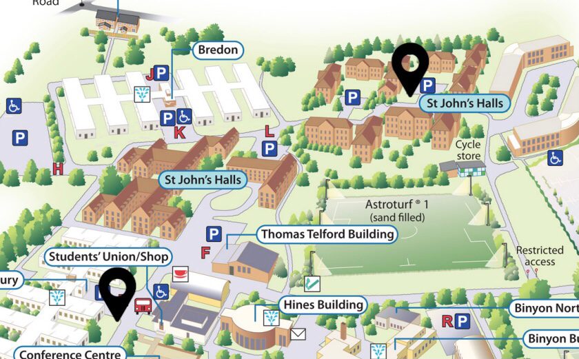 Map showing British Heart Foundation donation points on St Johns Campus